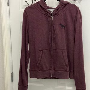 Love Pink. Zip up hoodie. Maroon. Size Large